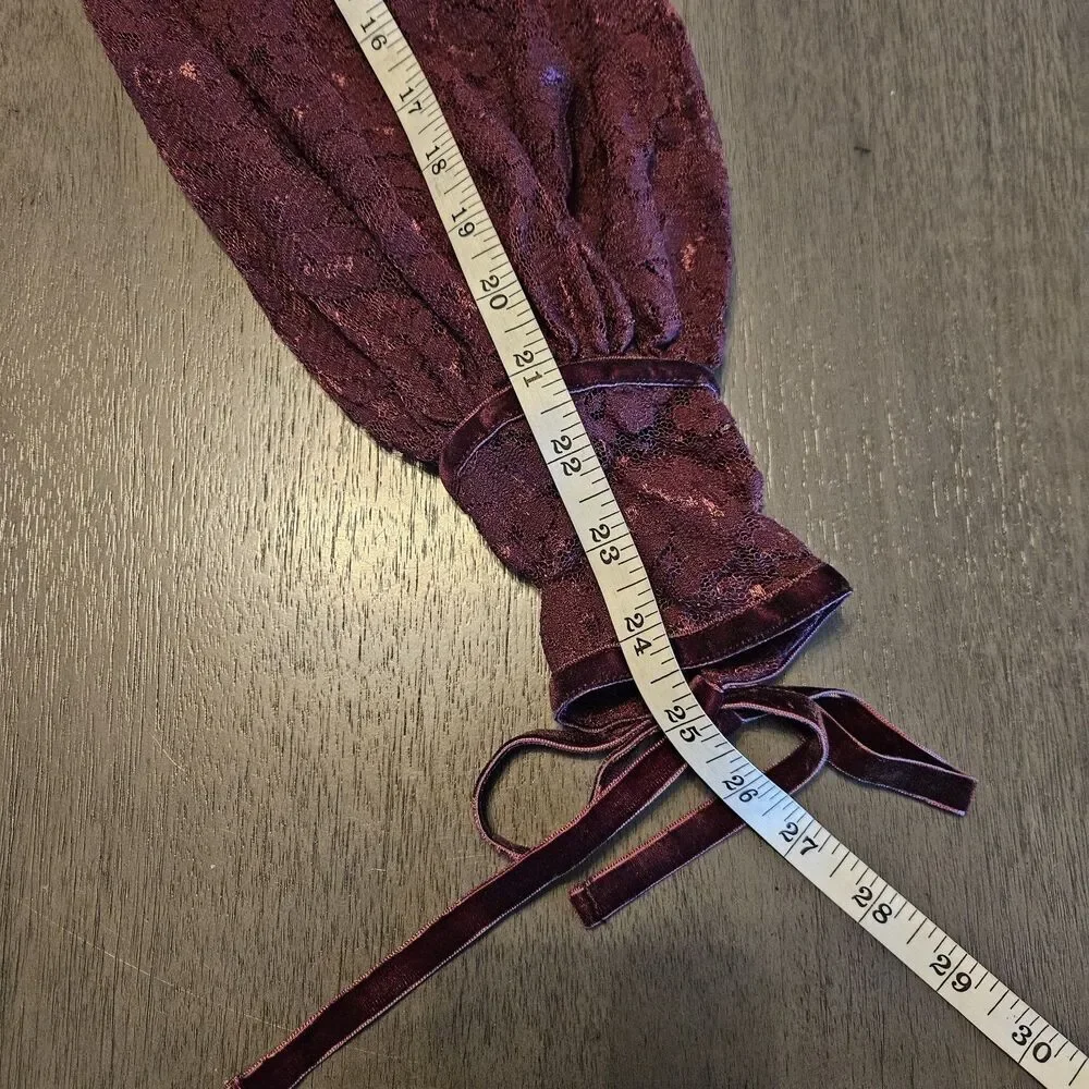 FRENCH CONNECTION Floral Lace Ruffle Tiered Mini Dress Burgundy Whimsygoth Sz 6 - Picture 3 of 8